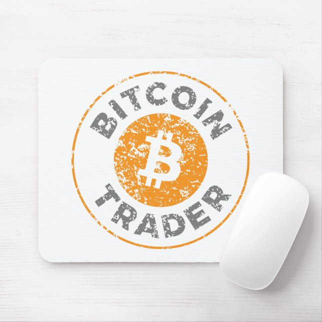 Bitcoin Trader Grunge Text Circle Outl. White Grey Mouse Mat (With Mouse)