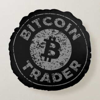 Bitcoin Trader Grunge Text Circle Outline Black Round Cushion