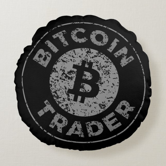 Bitcoin Trader Grunge Text Circle Outline Black Round Cushion (Front)