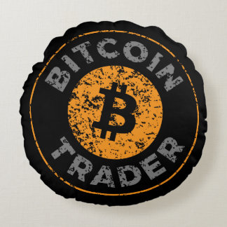 Bitcoin Trader Grunge Text Circle Outline Black Round Cushion