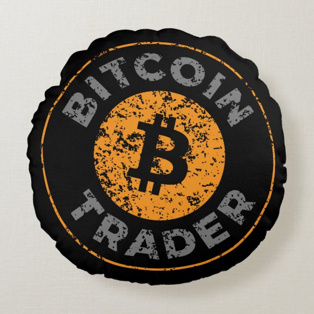 Bitcoin Trader Grunge Text Circle Outline Black Round Cushion (Front)