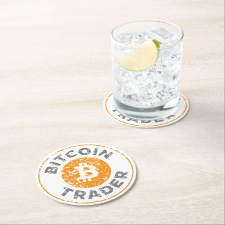 Bitcoin Trader Grunge Text Circle Outline Round Paper Coaster