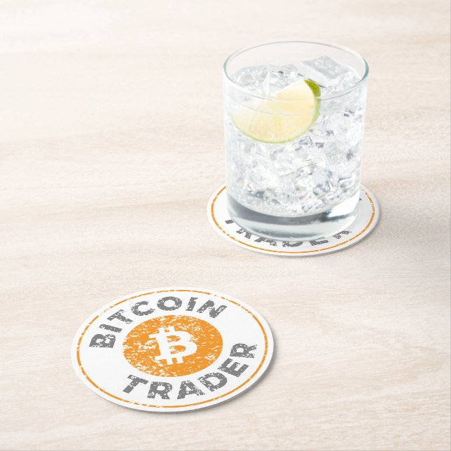 Bitcoin Trader Grunge Text Circle Outline Round Paper Coaster (Insitu)