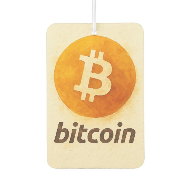 Bitcoin Watercolor (Logo + Text) Car Air Freshener (Front)