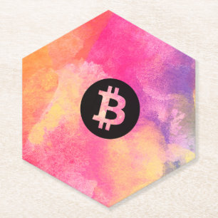 Bitcoin Watercolor Paper Coaster