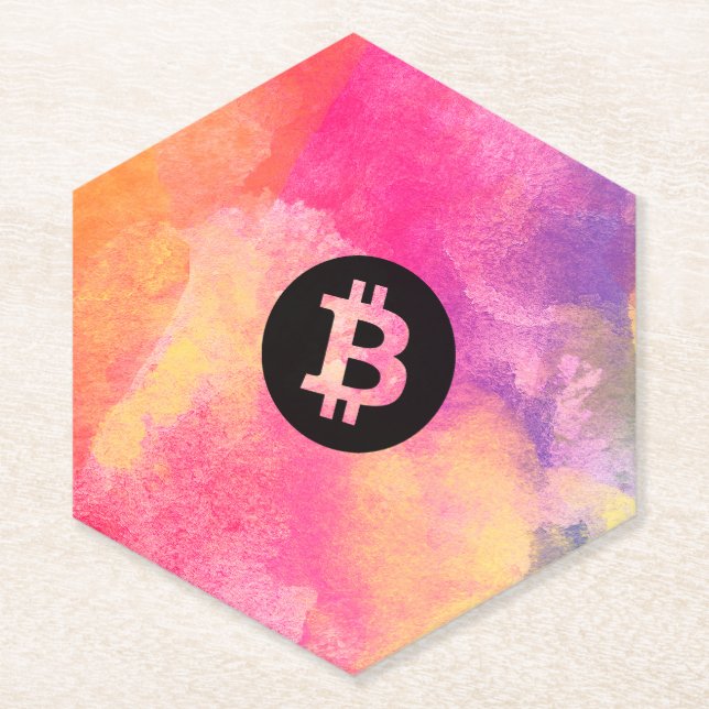 Bitcoin Watercolor Paper Coaster (Front)