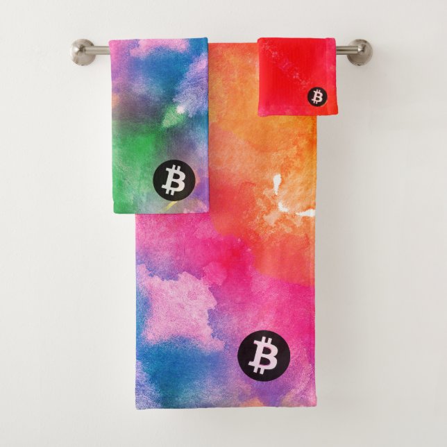 Bitcoin Watercolor (Style 1 - Genesis) Bath Towel Set (Insitu)