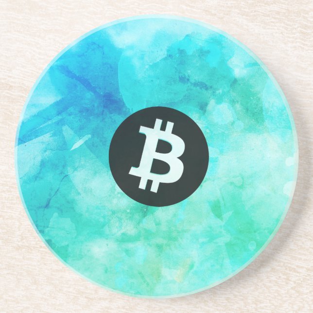 Bitcoin Watercolor (Style 3 - Beach Life) Coaster (Front)
