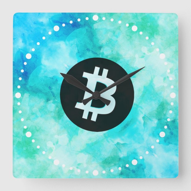 Bitcoin Watercolor (Style 3 - Beach Life) Square Wall Clock (Front)