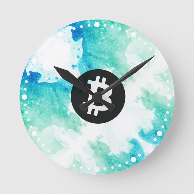 Bitcoin Watercolor (Style 5 - Wave Rider) Round Clock (Front)
