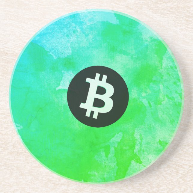 Bitcoin Watercolor (Style $ - Green Day) Coaster (Front)