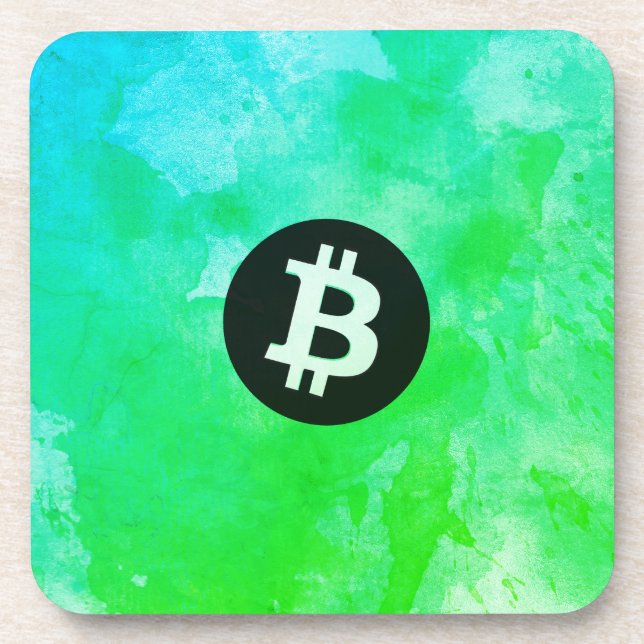 Bitcoin Watercolor (Style $ - Green Day) Coaster (Front)