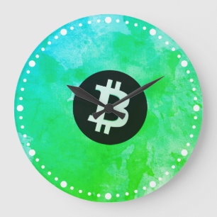 Bitcoin Watercolor (Style $ - Green Day) Large Clock