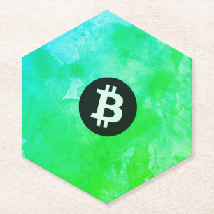 Bitcoin Watercolor (Style $ - Green Day) Paper Coaster