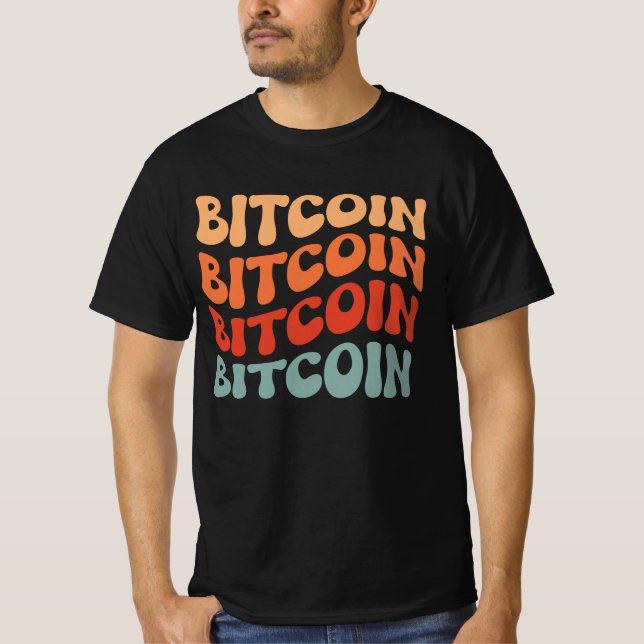 Bitcoin Wavy Text Stylish Crypto Typography Design T-Shirt (Front)