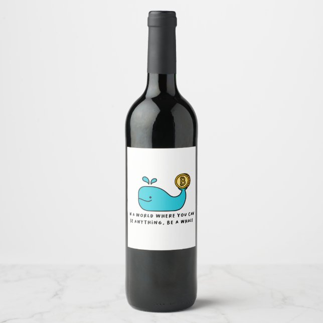 Bitcoin Whale Crypto Investor & BTC Trading Design Wine Label (Front)
