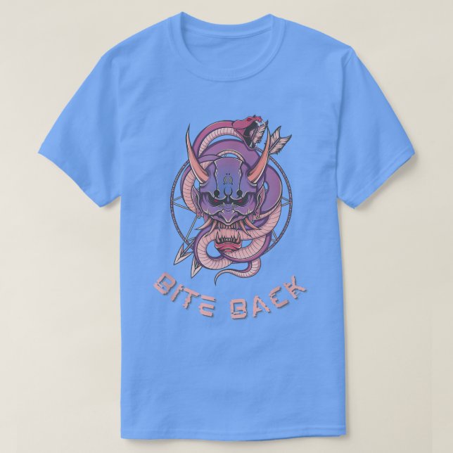 Bite Back Oni Japanese Demon Biting a Snake  T-Shirt (Design Front)