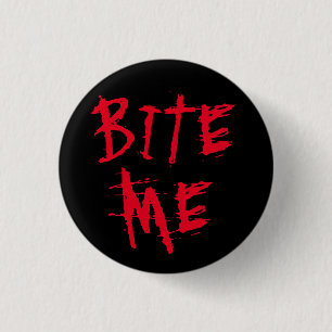 Bite me black red blood typography funny Halloween 3 Cm Round Badge