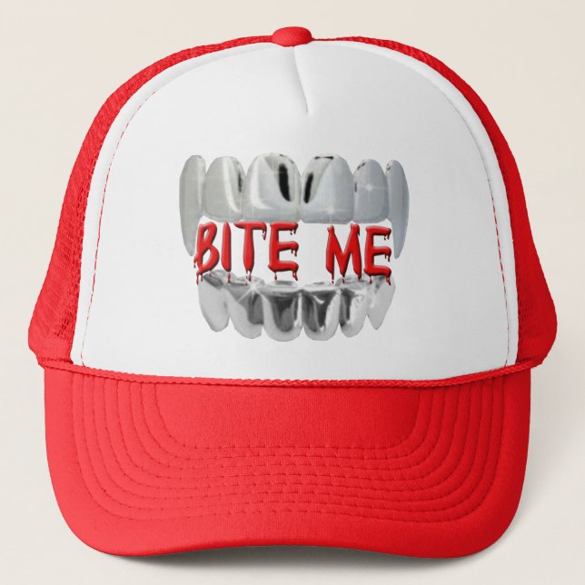 Bite Me Blood And Vampire Teeth Hat (Front)