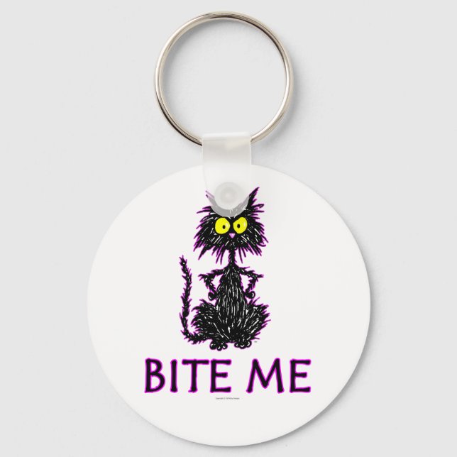 Bite Me! Cat Gift Designs Key Ring (Front)