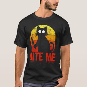 Bite Me Cat Gory Horror Scene Spooky Catty T-Shirt