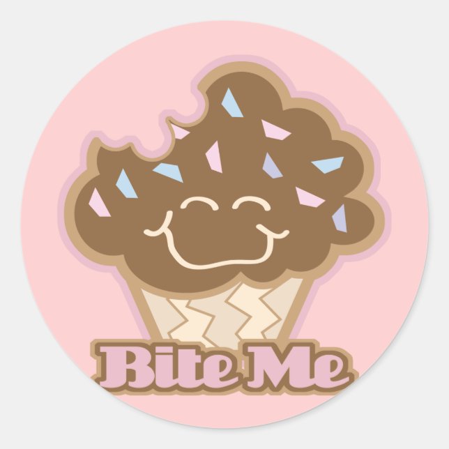 bite me chocolate cupcake classic round sticker (Front)