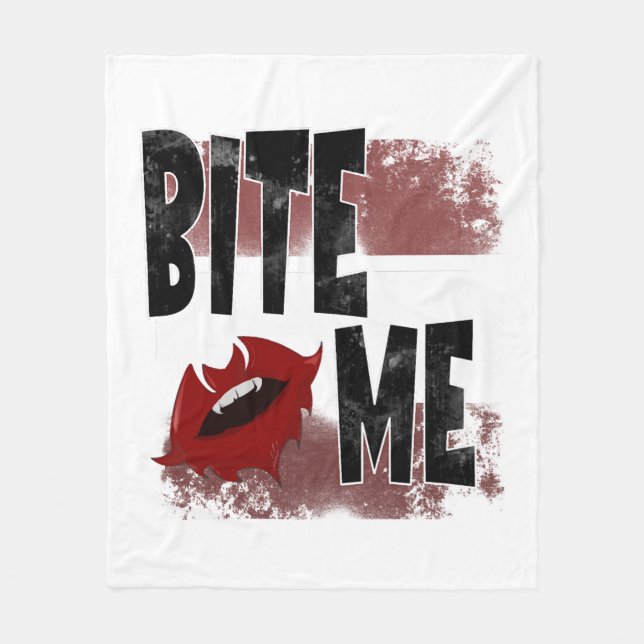 Bite me - Cool Quote - Halloween - Bat Fleece Blanket (Front)