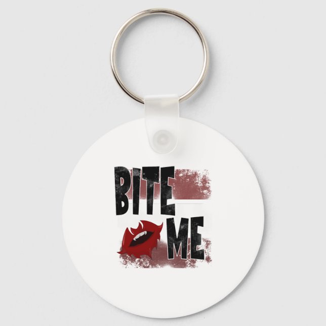 Bite me - Cool Quote - Halloween - Bat Key Ring (Front)