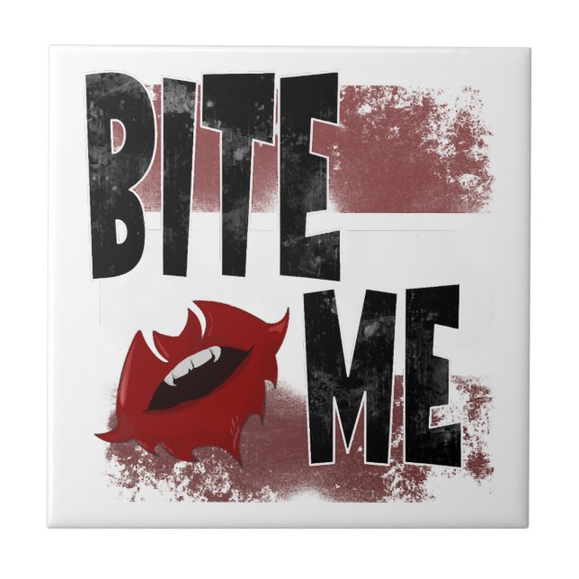 Bite me - Cool Quote - Halloween - Bat Tile (Front)