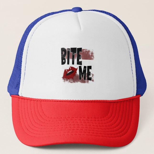 Bite me - Cool Quote - Halloween - Bat Trucker Hat (Front)