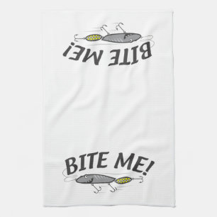 Bite Me Fishing Hook Humour Tea Towel