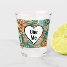 Bite Me Funny Heart Swirly Retro Design