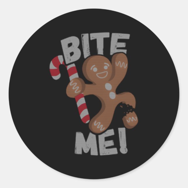 Bite Me Gingerbread Classic Round Sticker (Front)