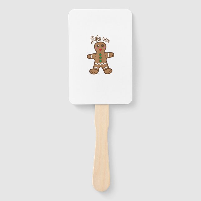 Bite Me Gingerbread Funny Cookie Christmas Thanksg Hand Fan (Front)