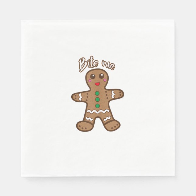 Bite Me Gingerbread Funny Cookie Christmas Thanksg Napkin (Front)