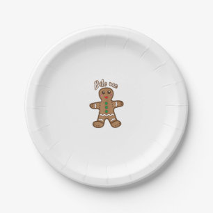 Bite Me Gingerbread Funny Cookie Christmas Thanksg Paper Plate