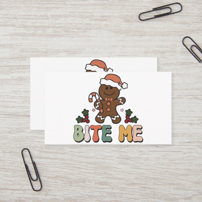 Bite Me Gingerbread Groovy Christmas Business Card (Front/Back In Situ)