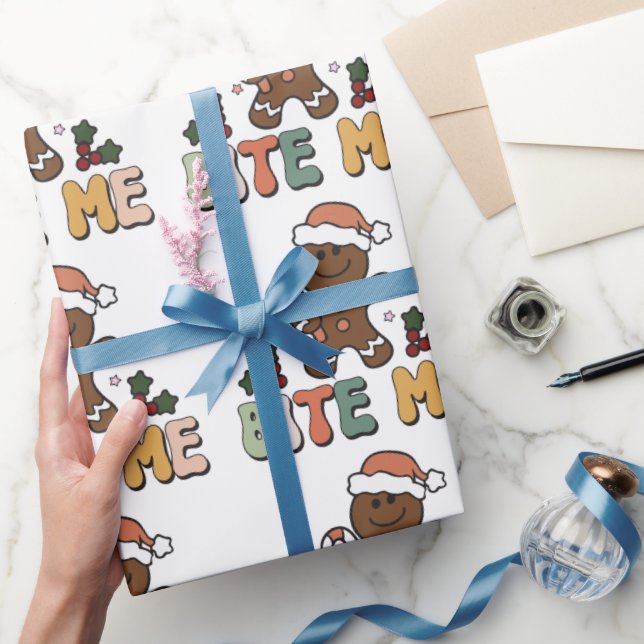 Bite Me Gingerbread Groovy Christmas Wrapping Paper (Gifting)
