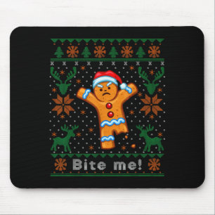 Bite Me Gingerbread Man - Funny Ugly Christmas Swe Mouse Mat