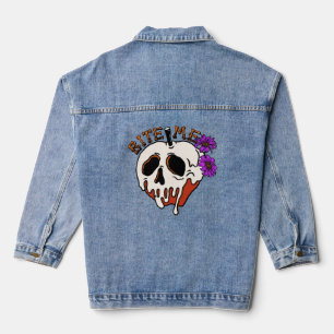 Bite Me - Halloween Skull Poison Apple & Flowers Denim Jacket