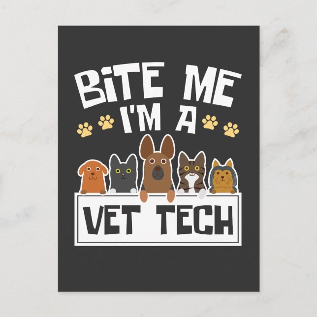 Bite Me I'm a Vet Tech Funny Veterinary Technician Postcard (Front)