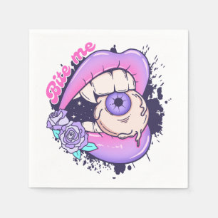 Bite Me Pink Halloween Lips Napkin