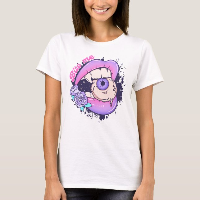 Bite Me Pink Halloween Lips  T-Shirt (Front)