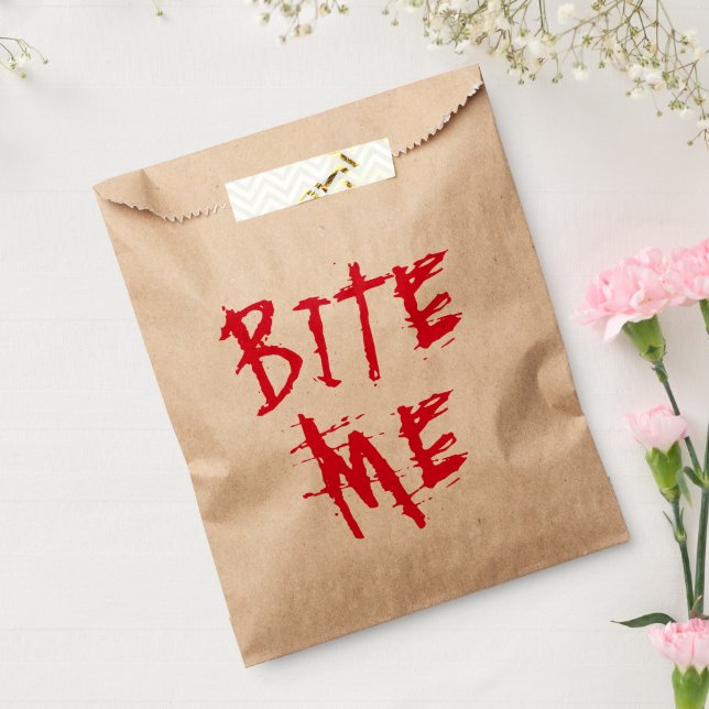 Bite me red blood typography funny Halloween party Favour Bags (Sealed)