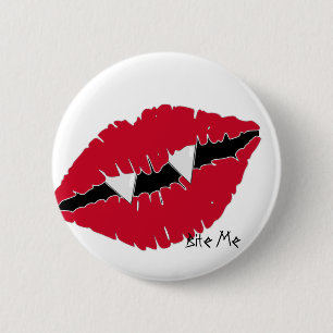 Bite Me Red Lips n Fangs 6 Cm Round Badge