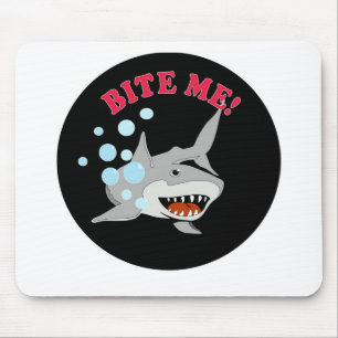Bite Me Shark on Black Circle Mouse Mat