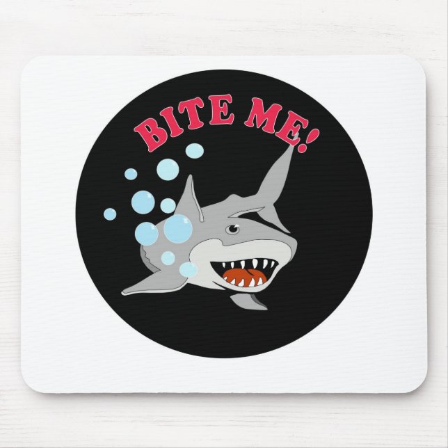 Bite Me Shark on Black Circle Mouse Mat (Front)