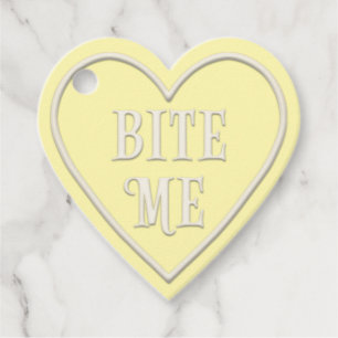 "Bite Me" Tea Party Yellow Heart Personalised Favour Tags