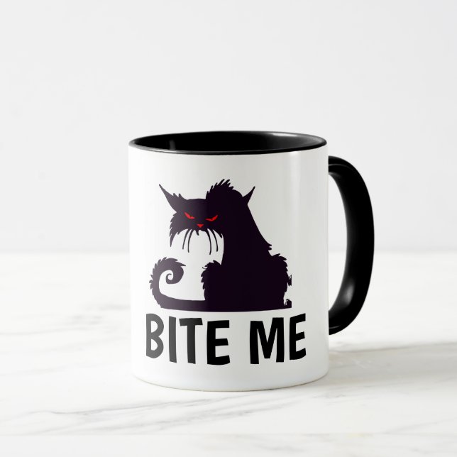 BITE ME, TOUGH KITTY CAT FUNNY COFFEE MUGS (Front Right)