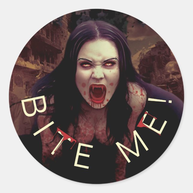 Bite Me! Vampire Halloween ID980 Classic Round Sticker (Front)